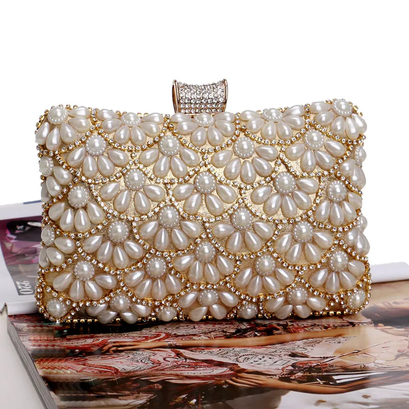 Women's Fashion Crystal Beaded Clutch Bags -Red,Black,White,Gold,Blue,Silver,Black