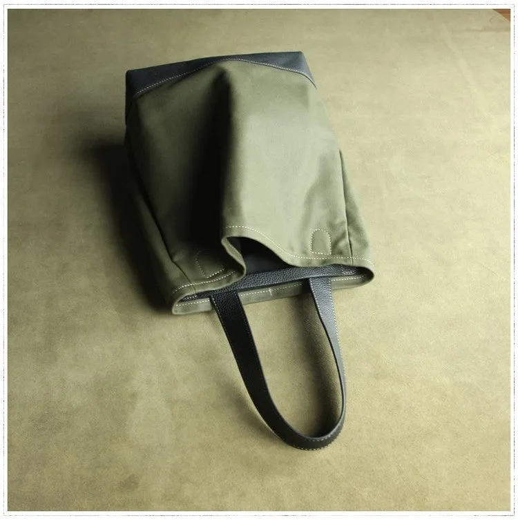 Womens Green Canvas Shoulder Tote Bags Best Tote Handbag Shopper Bags Purse for Ladies