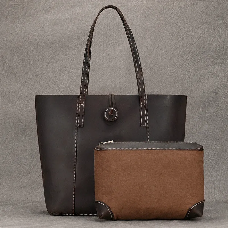 Women's Leather Commuter Hand-carrying Bag Large Capacity