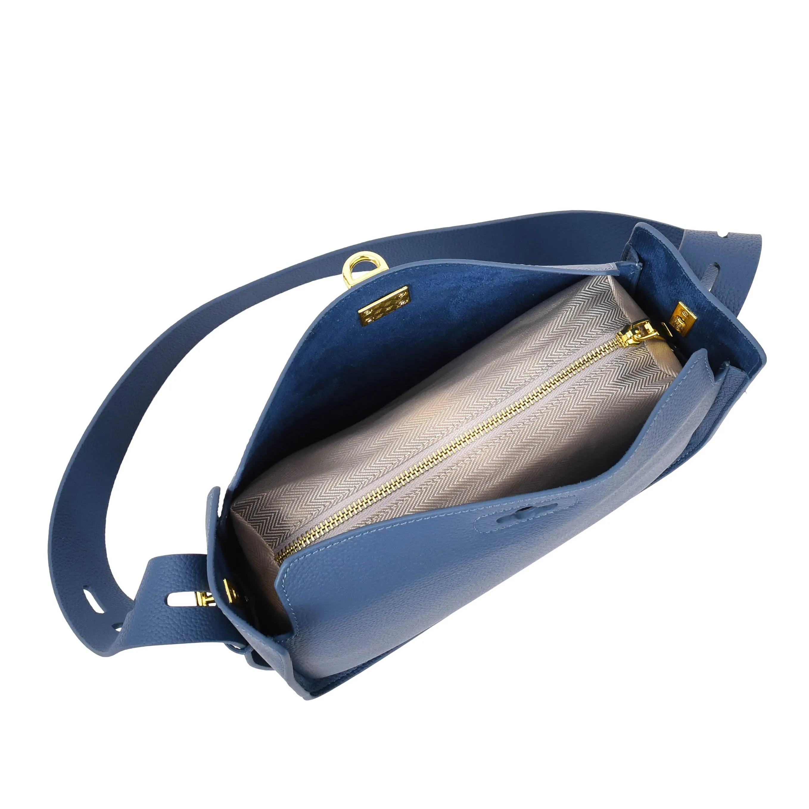 Womens Real Leather Shoulder Bag Casual Box Shape Hobo Handbag A060 Blue