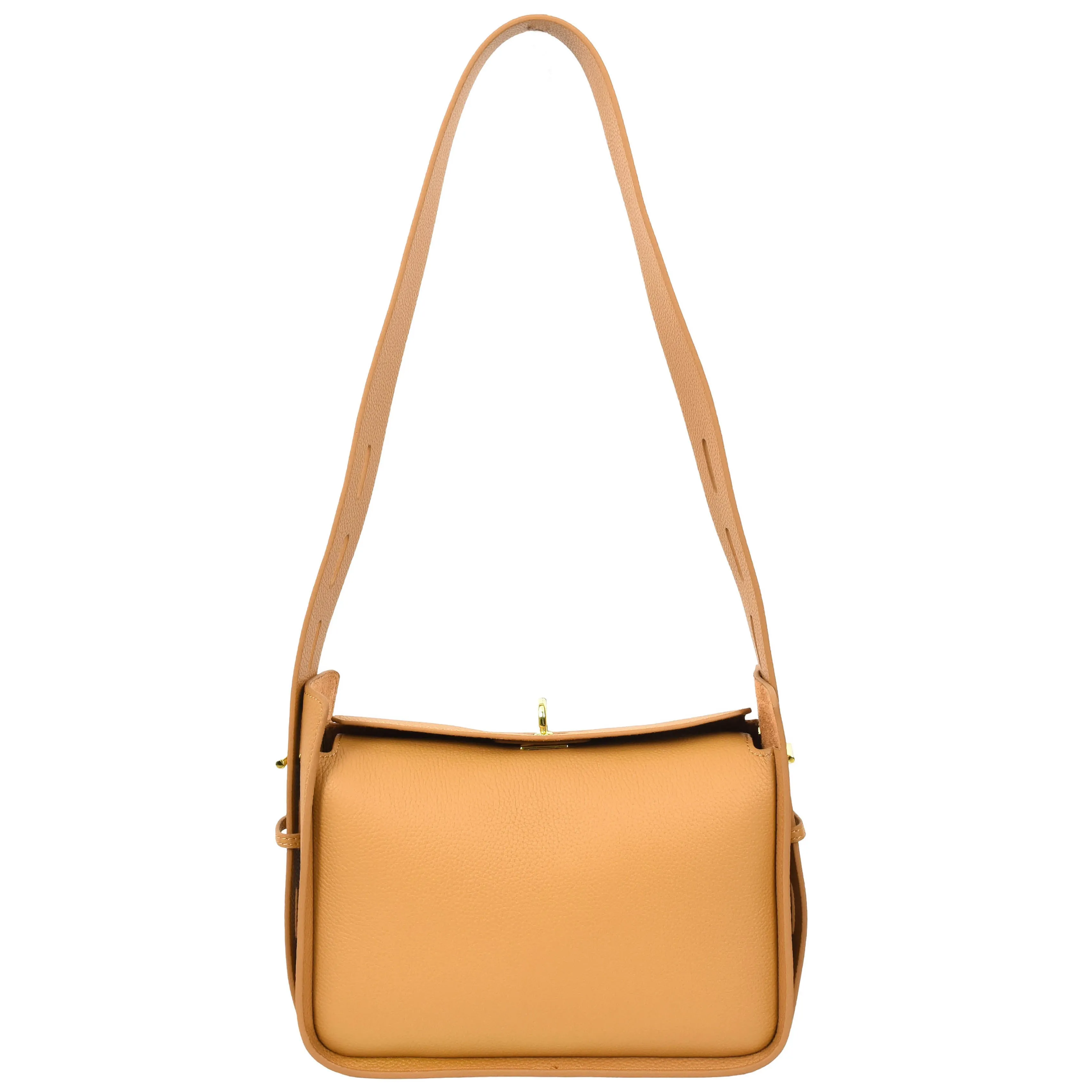 Womens Real Leather Shoulder Bag Casual Box Shape Hobo Handbag A060 Camel