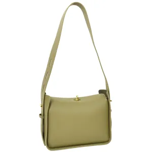 Womens Real Leather Shoulder Bag Casual Box Shape Hobo Handbag A060 Olive Green