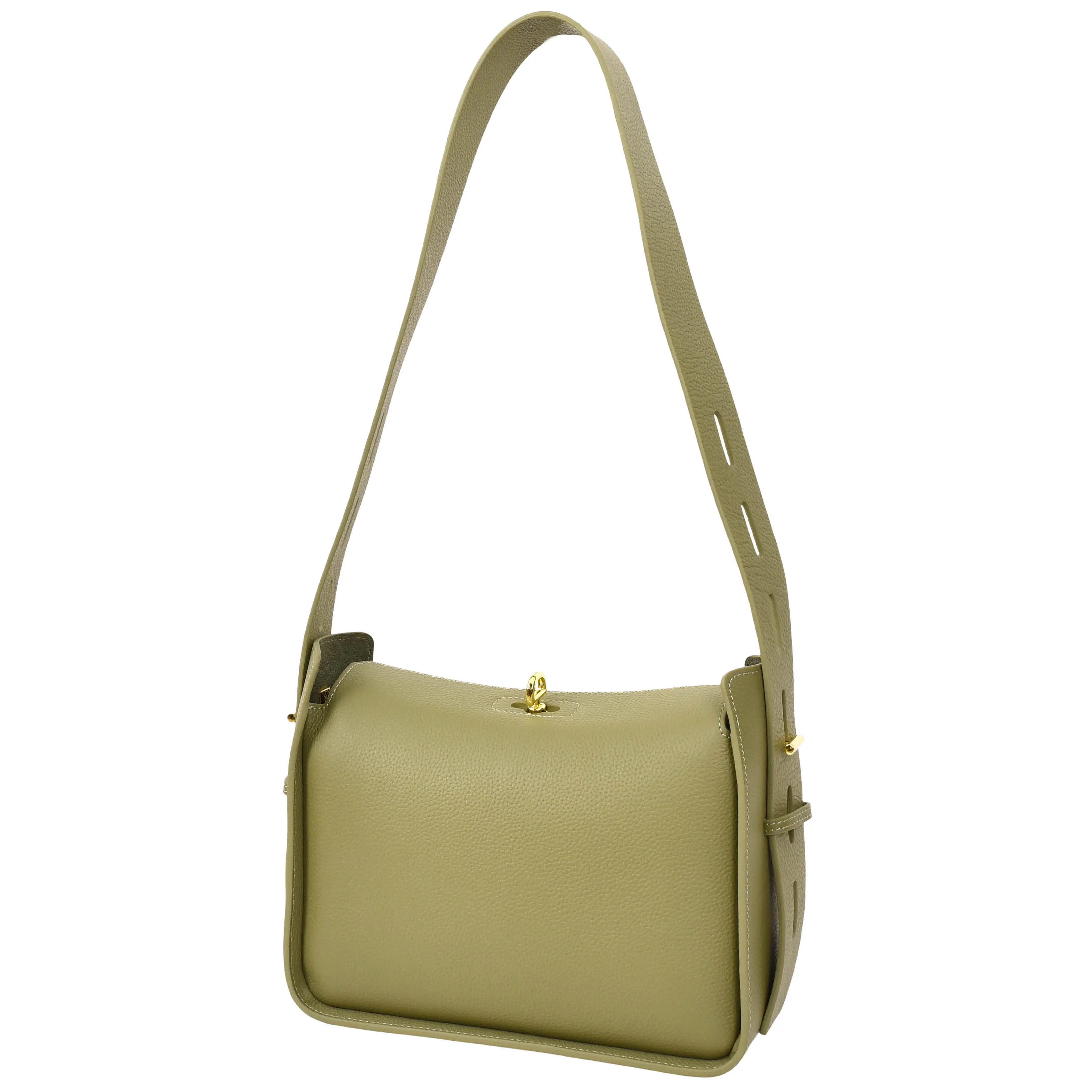 Womens Real Leather Shoulder Bag Casual Box Shape Hobo Handbag A060 Olive Green