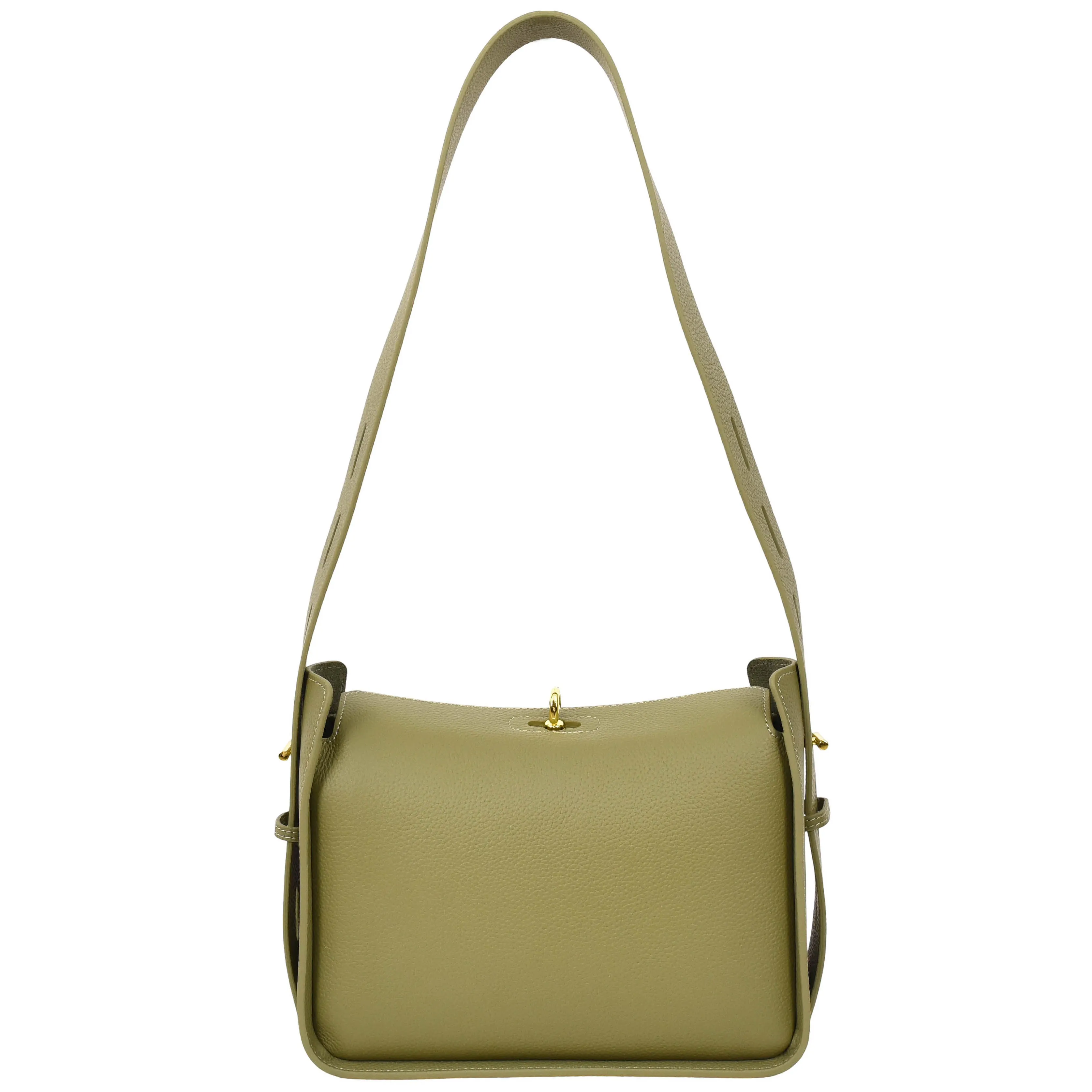Womens Real Leather Shoulder Bag Casual Box Shape Hobo Handbag A060 Olive Green