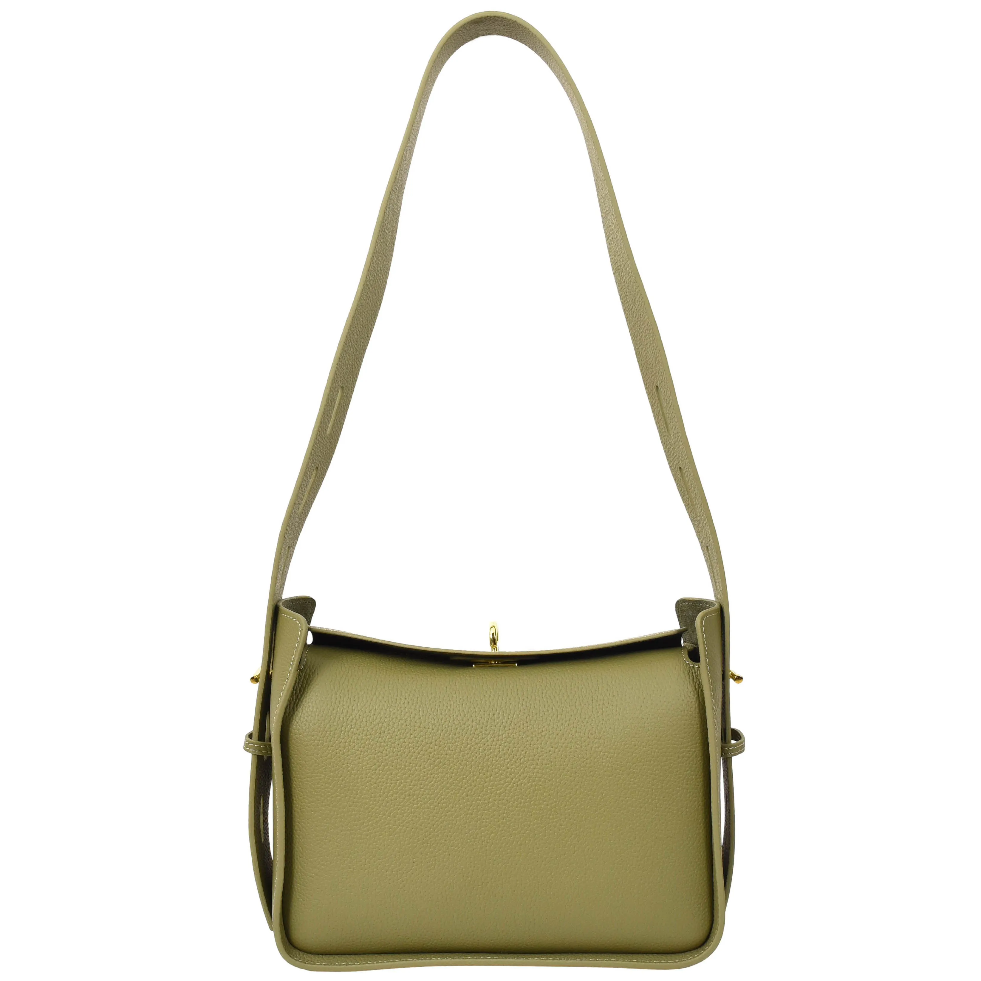 Womens Real Leather Shoulder Bag Casual Box Shape Hobo Handbag A060 Olive Green