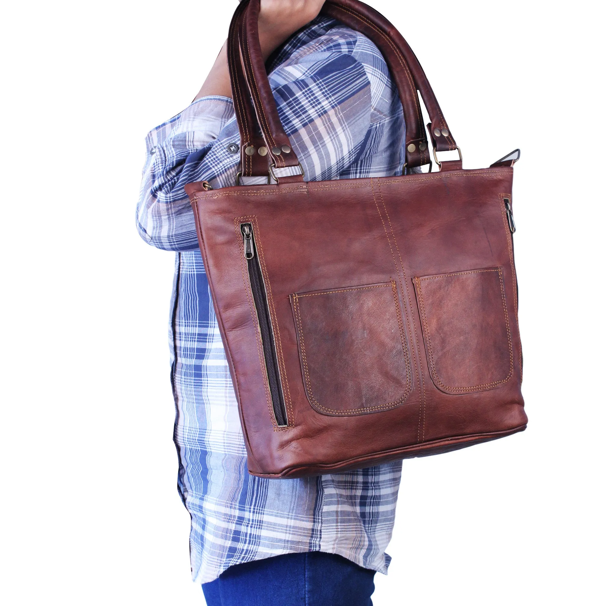 Women's Vintage Dark Brown Leather Tote