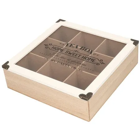 Wooden Tea Box Tea Chest With 9 Compartments White/Brown