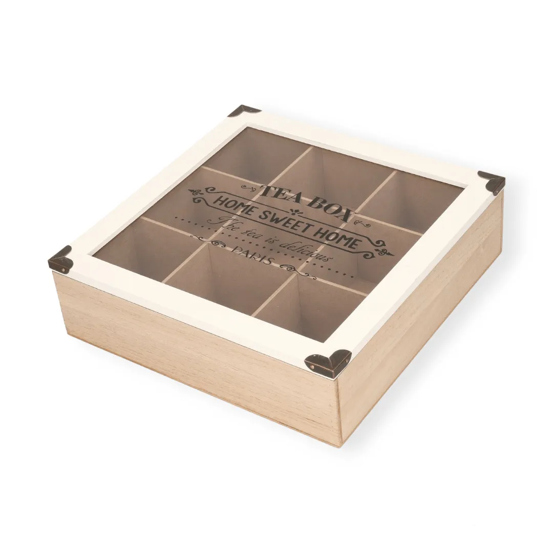 Wooden Tea Box Tea Chest With 9 Compartments White/Brown