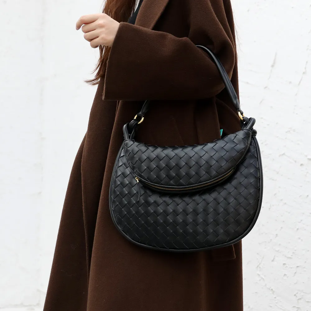 Woven Leather Moon Bag Top Handle Armpit Bag