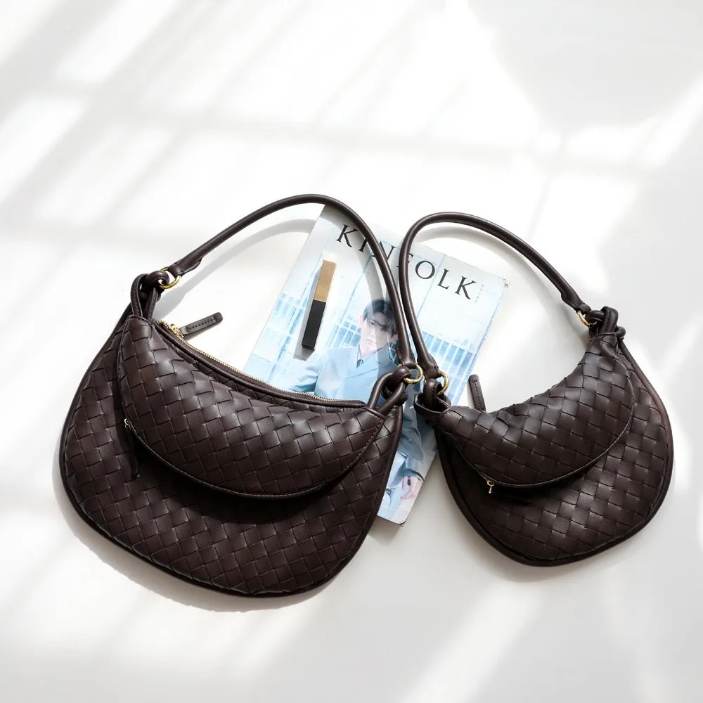 Woven Leather Moon Bag Top Handle Armpit Bag