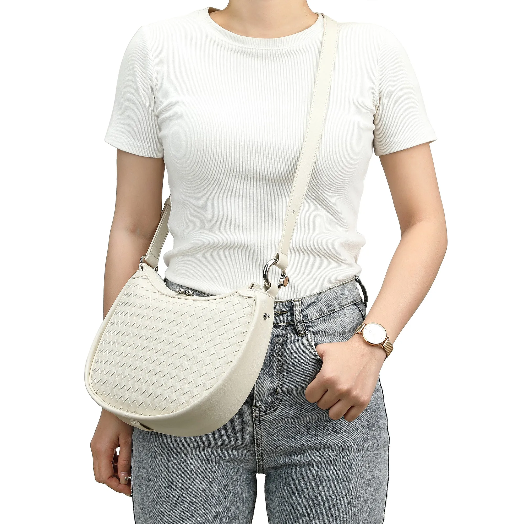 Woven-Leather Shoulder Bag
