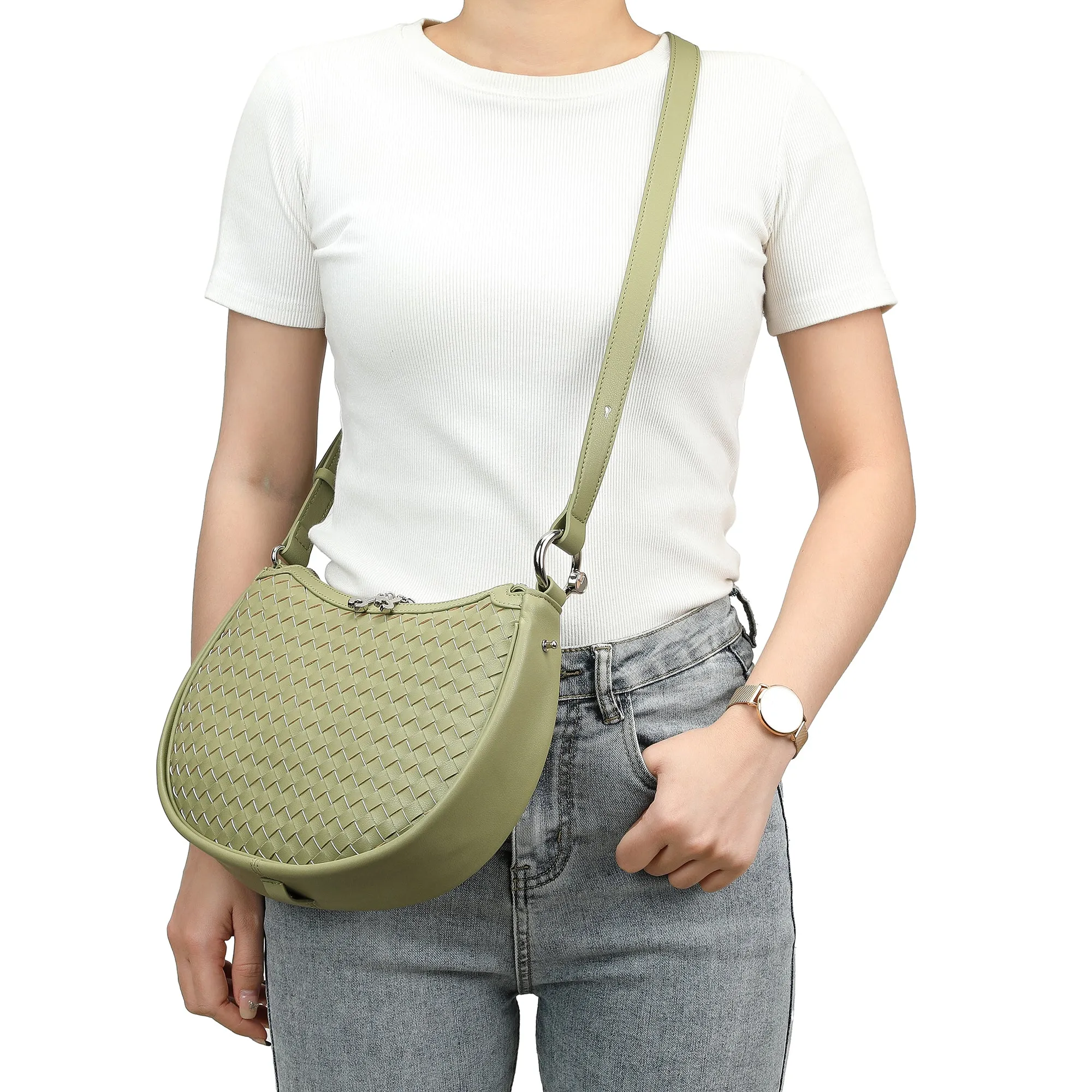 Woven-Leather Shoulder Bag
