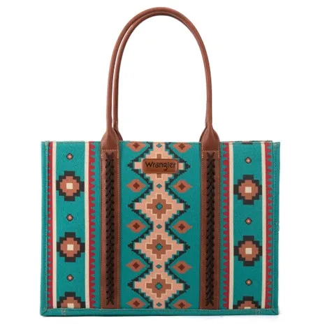 Wrangler Turquoise Southwestern Print Dual Sided Wide Tote