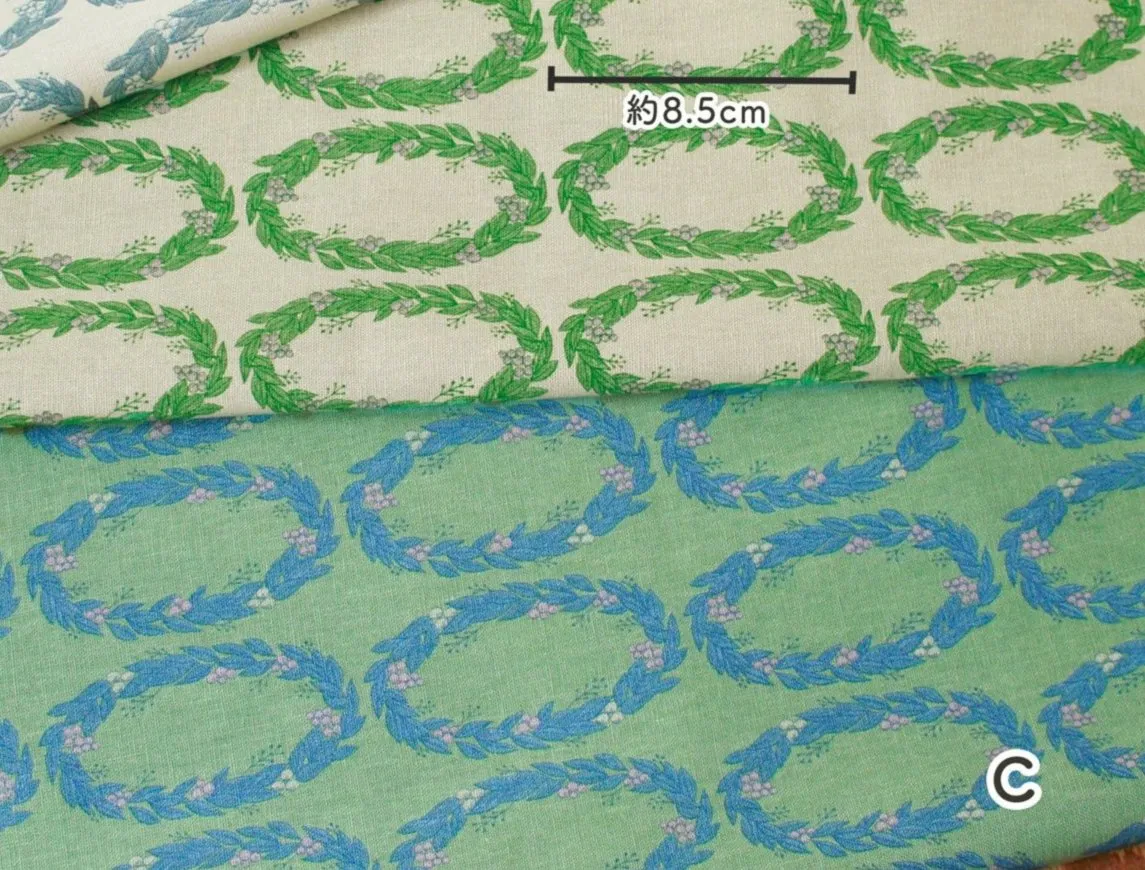 Wreath Linen/Cotton Canvas, Green/blue