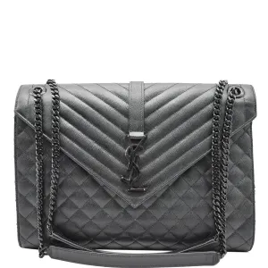 YVES SAINT LAURENT Envelope Large Grain De Poudre Leather Shoulder Bag Black