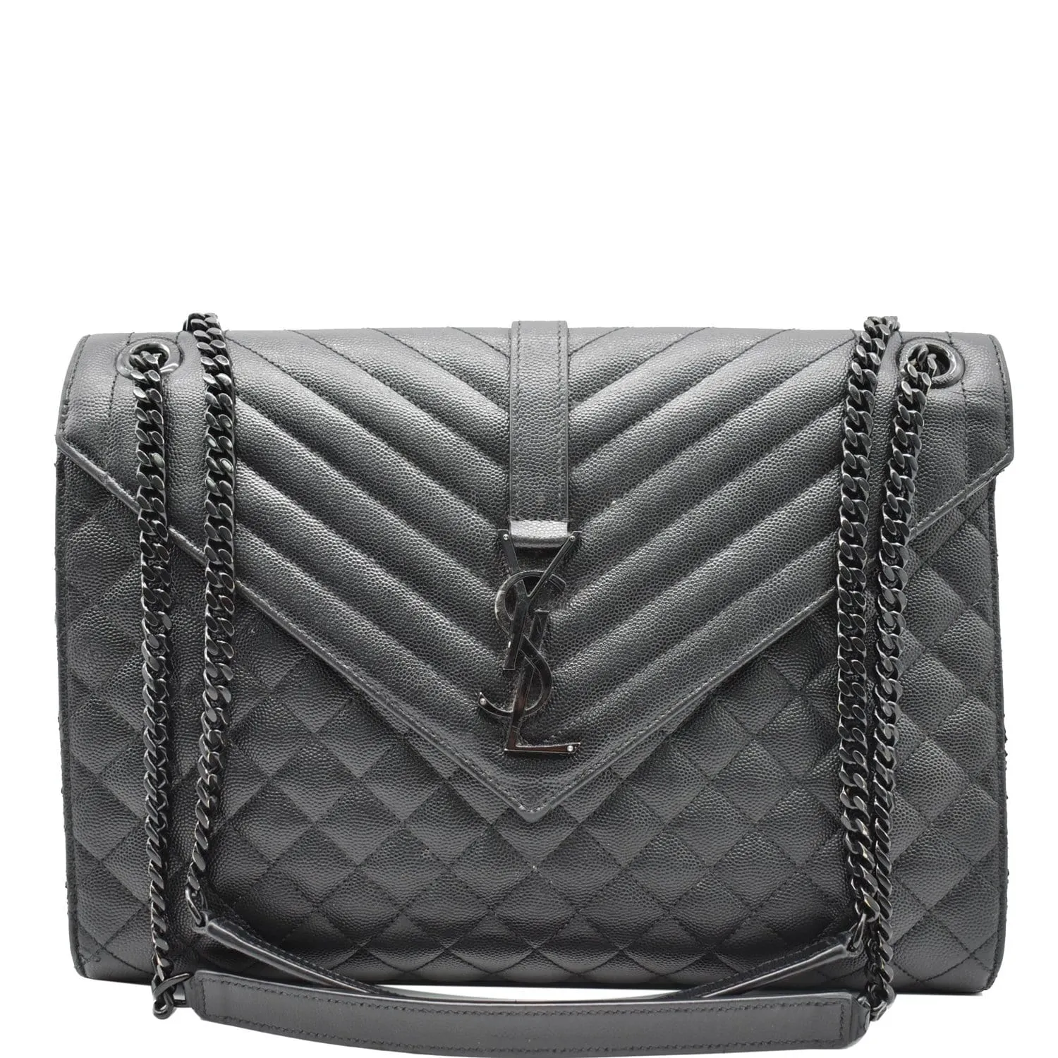 YVES SAINT LAURENT Envelope Large Grain De Poudre Leather Shoulder Bag Black