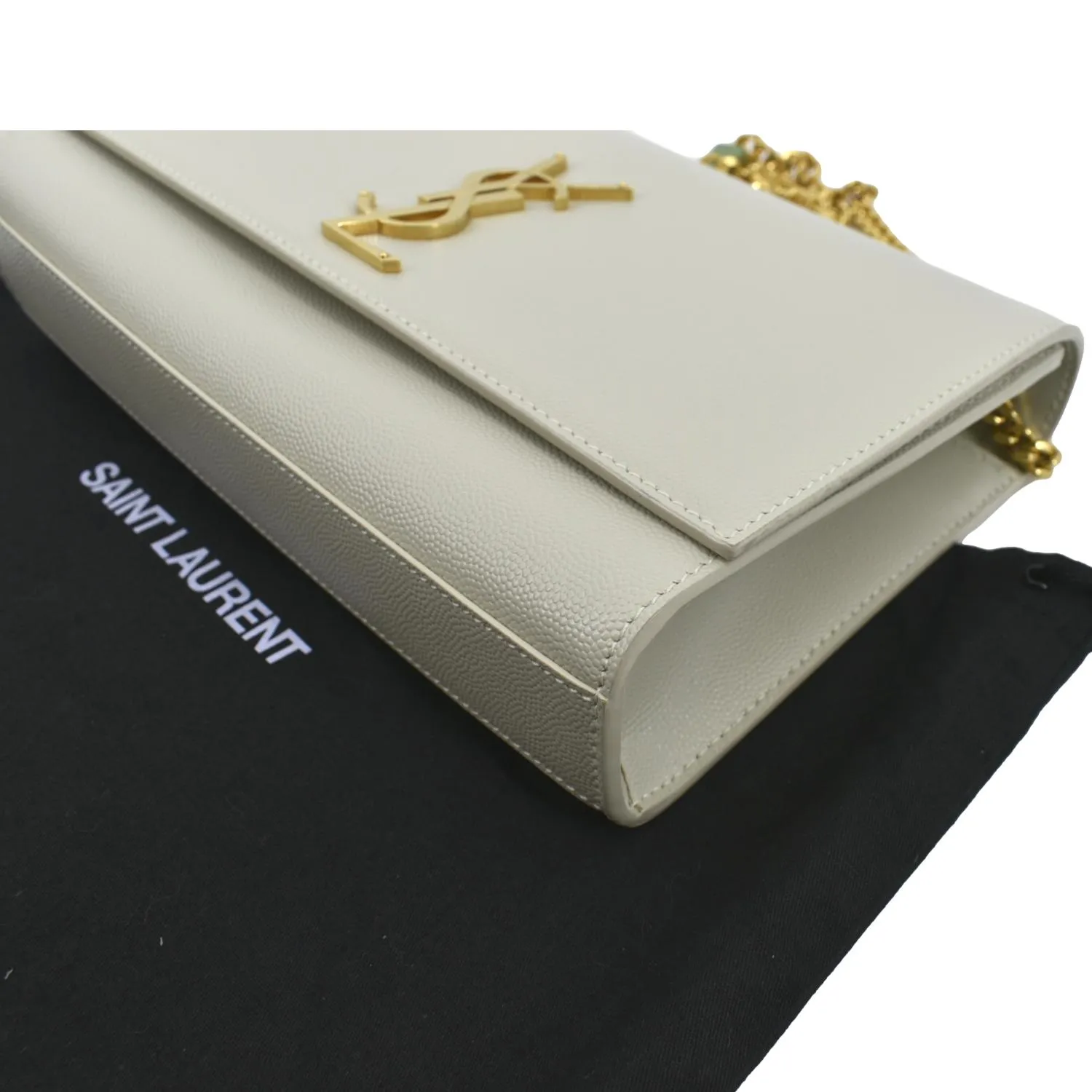 YVES SAINT LAURENT Kate Grain De Poudre Leather Shoulder Bag Ivory