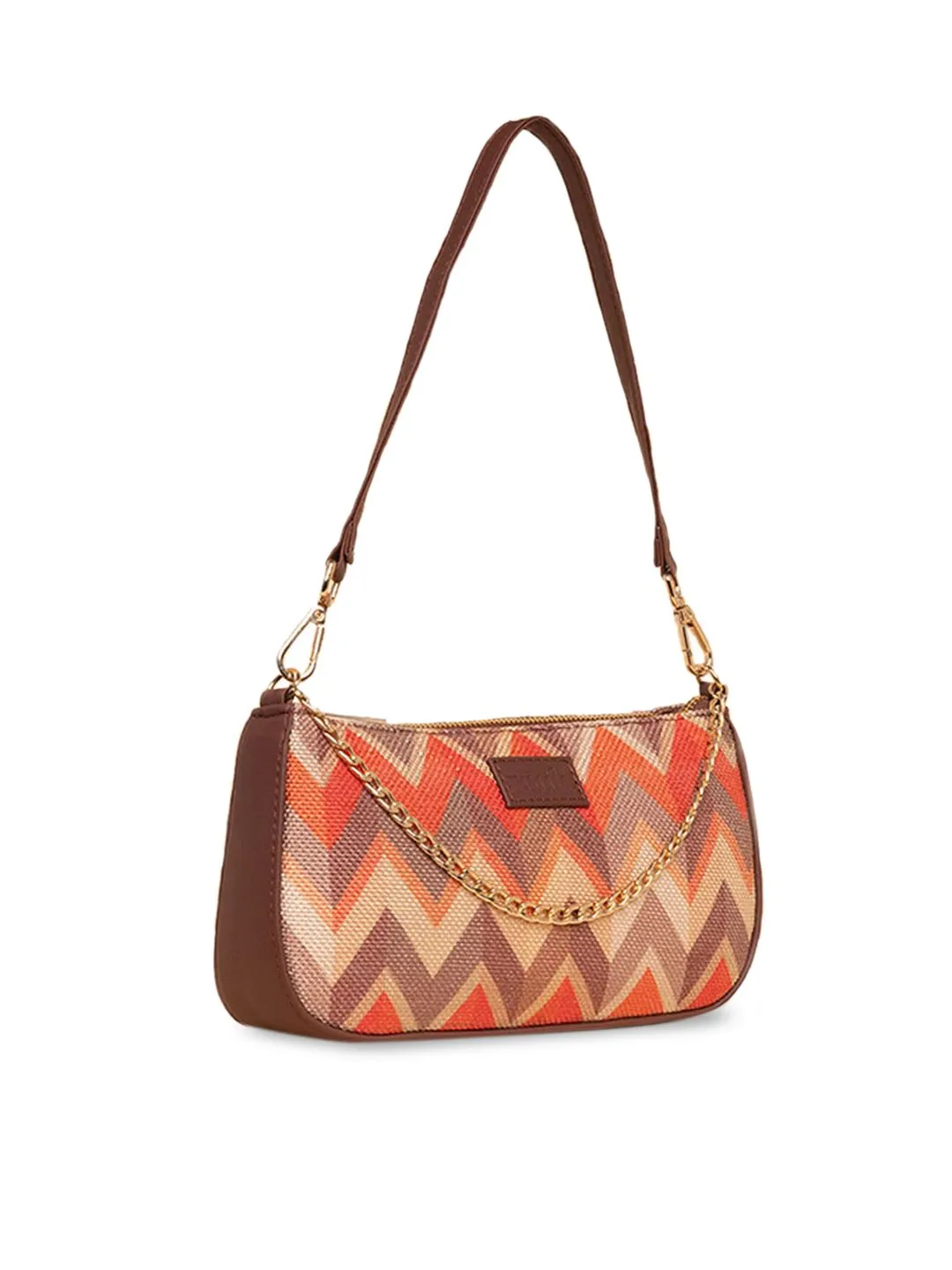 ZOUK Geometric Printed Structured Baguette Hobo Bag