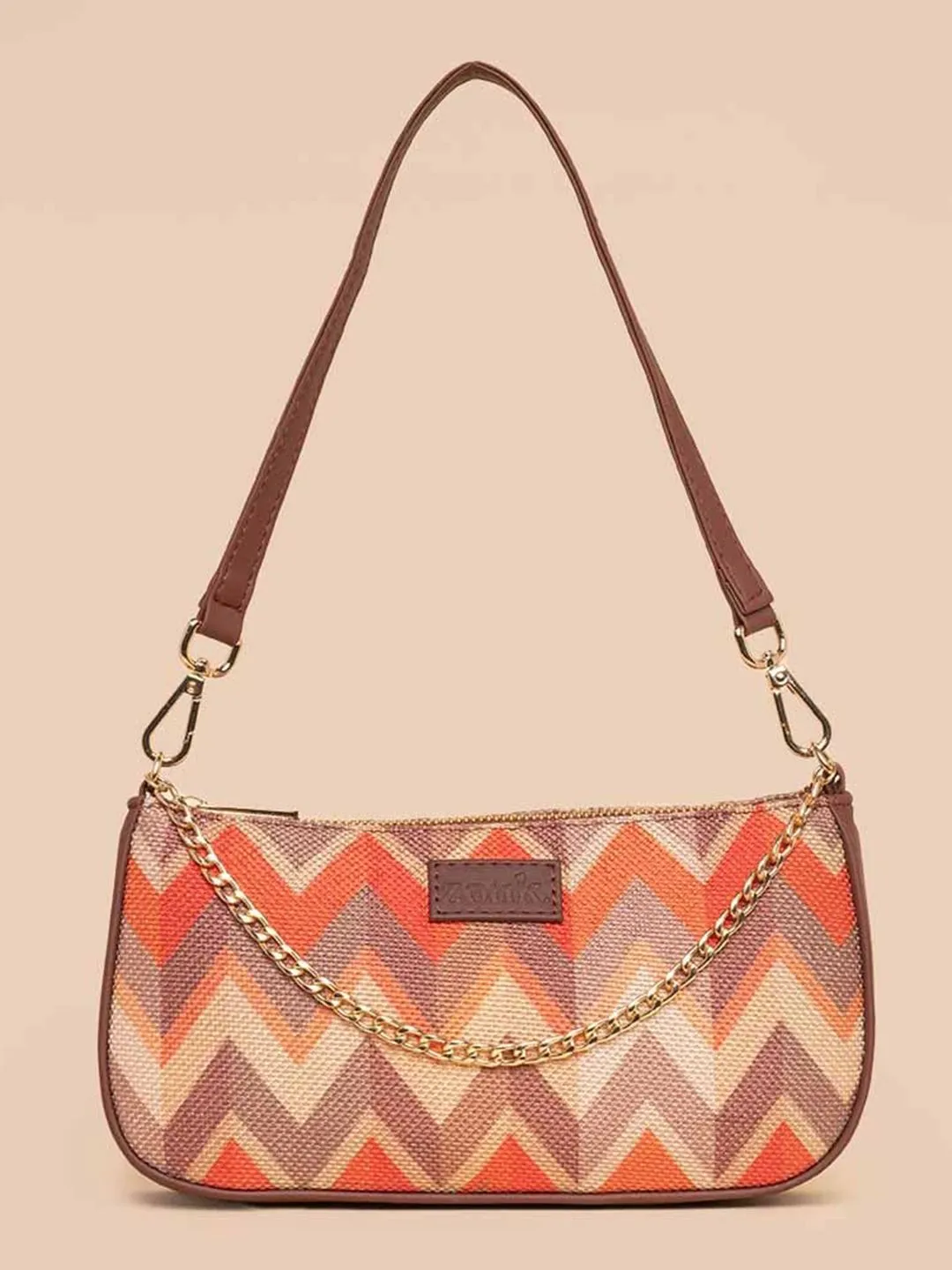 ZOUK Geometric Printed Structured Baguette Hobo Bag